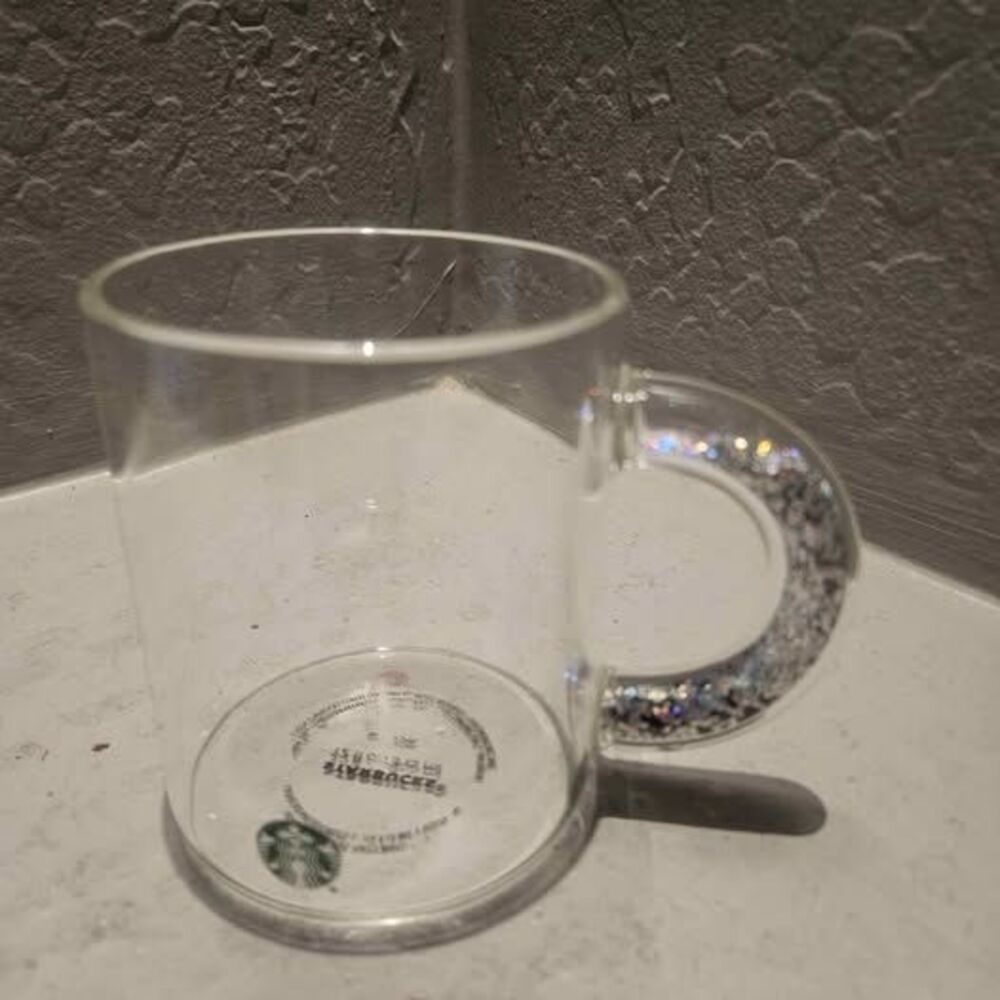 Starbucks 12oz Glass Mug with Glitter Handle